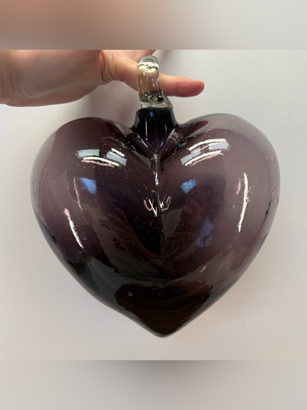 Handblown Glass Heart Ornament in Deep ombré Amethyst large 8x8